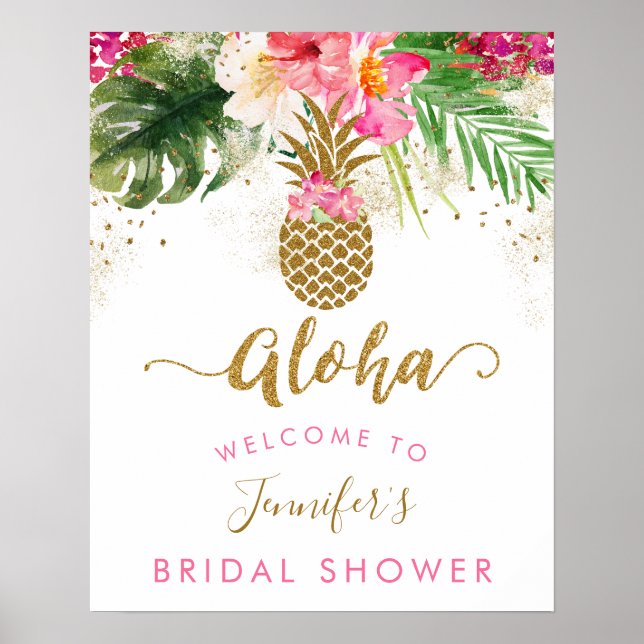 Affiche Réception de mariage floral ananas Aloha (Devant)