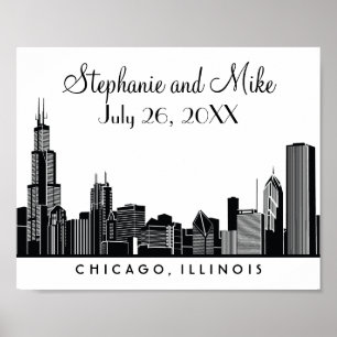 Affiche Réception de mariage noir de Chicago Skyline