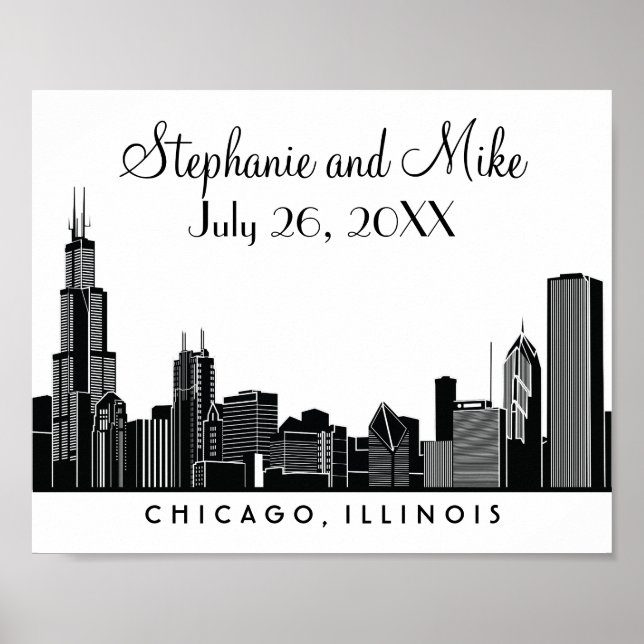 Affiche Réception de mariage noir de Chicago Skyline (Devant)