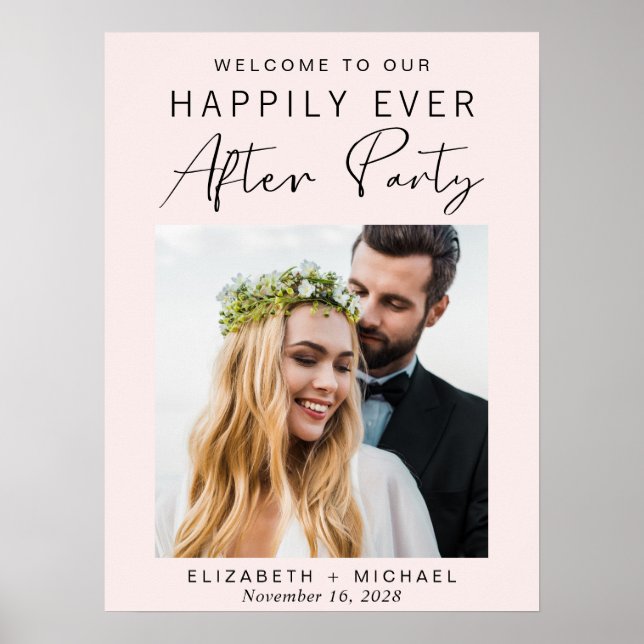 Affiche Réception de mariage rose moderne Bienvenue Photo (Devant)