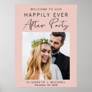 Affiche Réception de mariage rose photo moderne Bienvenue