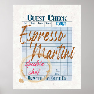 Affiche Réception du chèque client Espresso Martini double
