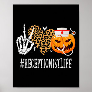 Affiche Réceptionniste Peace Love Citrouille Fun Halloween
