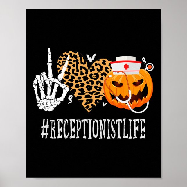 Affiche Réceptionniste Peace Love Citrouille Fun Halloween (Devant)