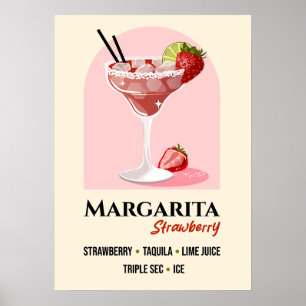 Affiche Recette d'art de Margarita aux fraises avec rebord