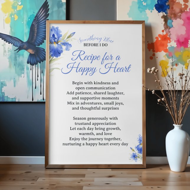 Affiche Recette de cadeau de douche de mariage pour un cœu (Bridal Shower Gift Recipe for a Happy Heart Poster
)