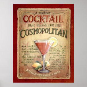 Affiche recette de cocktail cosmopolite