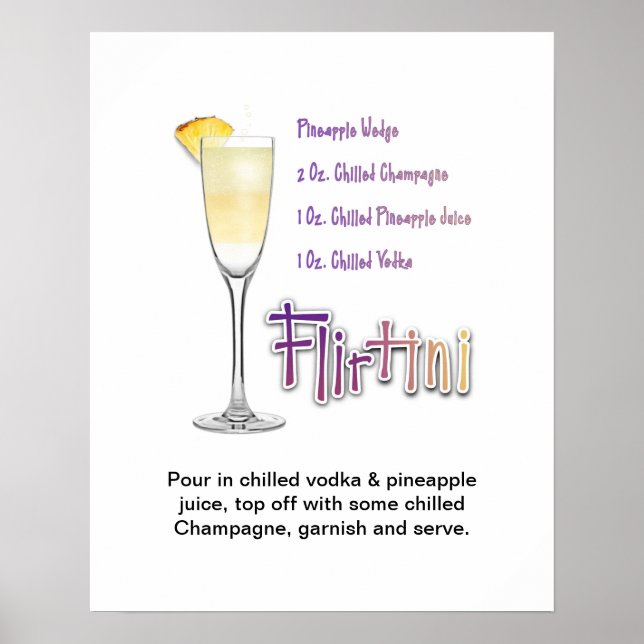 Affiche Recette de cocktail Flirtini Art 16"x20" (Devant)