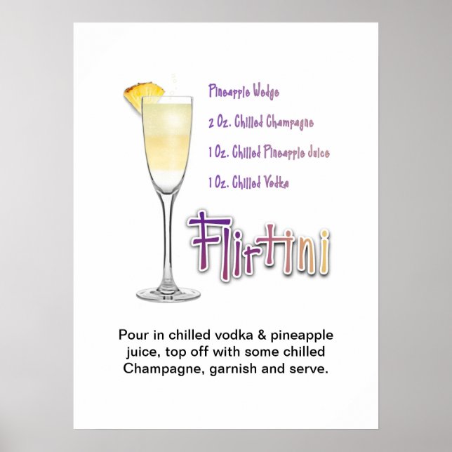 Affiche Recette de cocktail Flirtini Art 18"x24"  (Devant)