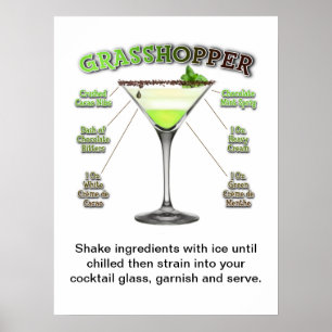 Affiche Recette de cocktail GRASSHOPPER Art 18" x 24"