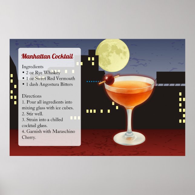Affiche Recette de cocktail Manhattan (Devant)