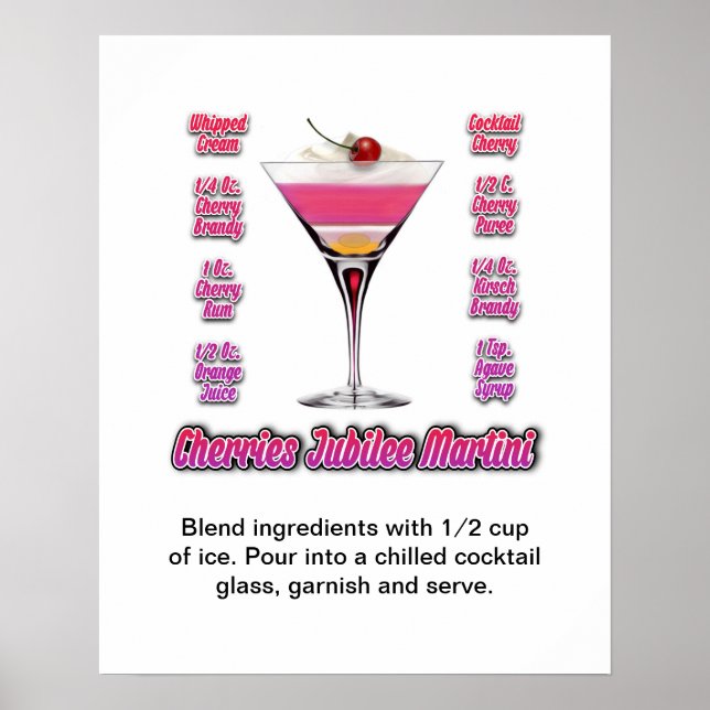 Affiche Recette de cocktail Martini Cherries Jubilee 16"x2 (Devant)