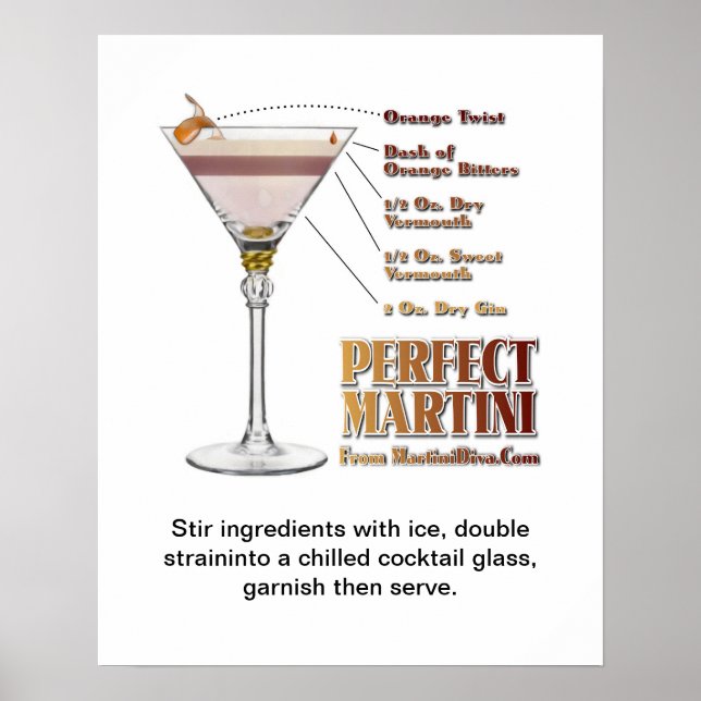 Affiche Recette de cocktail Martini Parfait Art 16" x 20" (Devant)