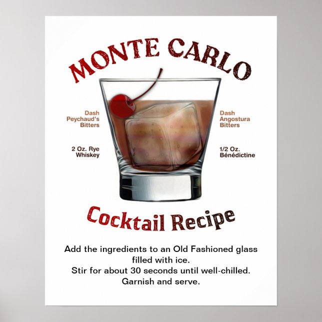 Affiche Recette de cocktail Monte Carlo 16"X20" (Devant)