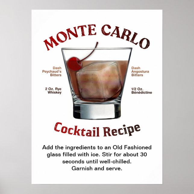 Affiche Recette de cocktail Monte Carlo 18"X24" (Devant)