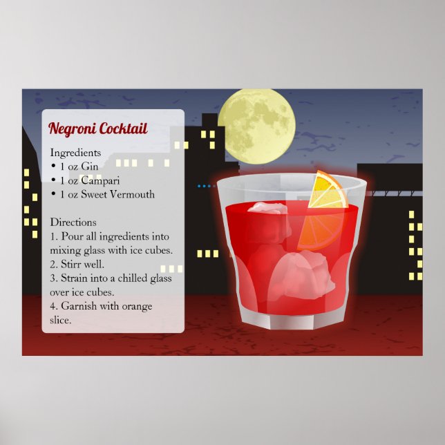 Affiche Recette de cocktail Negroni (Devant)