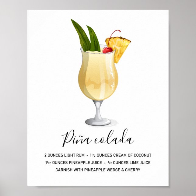 Affiche Recette de cocktail Piña Colada tropical Art (Devant)
