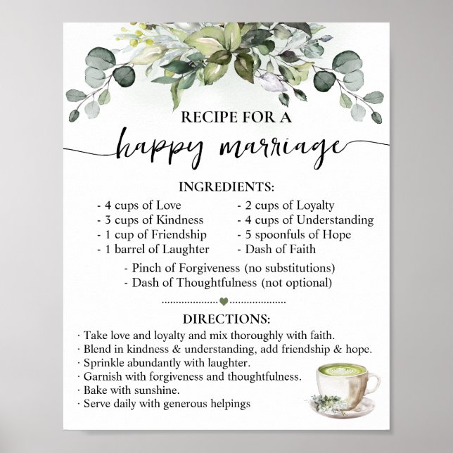 Affiche Recette de mariage heureux Cadeau de mariage Match (Devant)