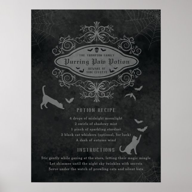 Affiche Recette de potion drôle de chat et de chauves-sour (Devant)