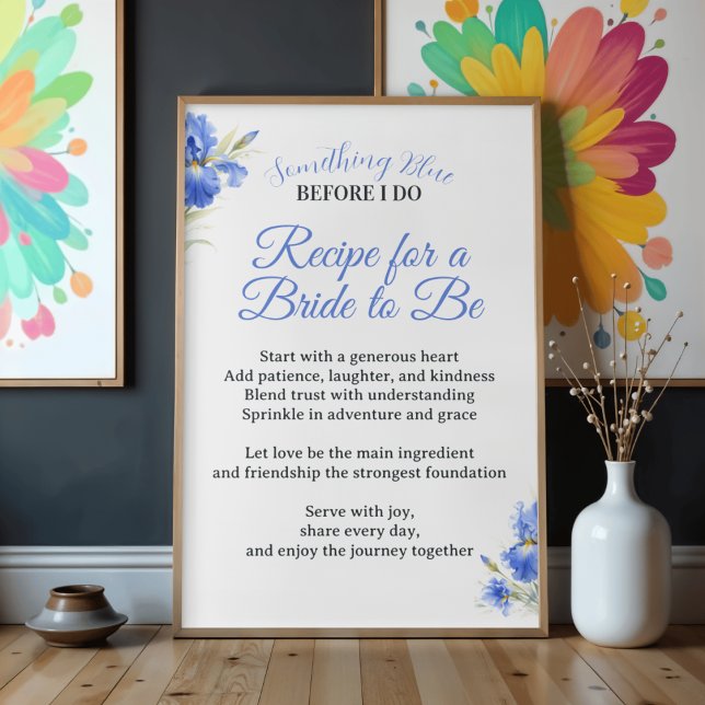 Affiche Recette de Quelque Chose de Bleu pour la Mariée En (Something Blue Recipe for the Bride Bridal Shower Poster
)
