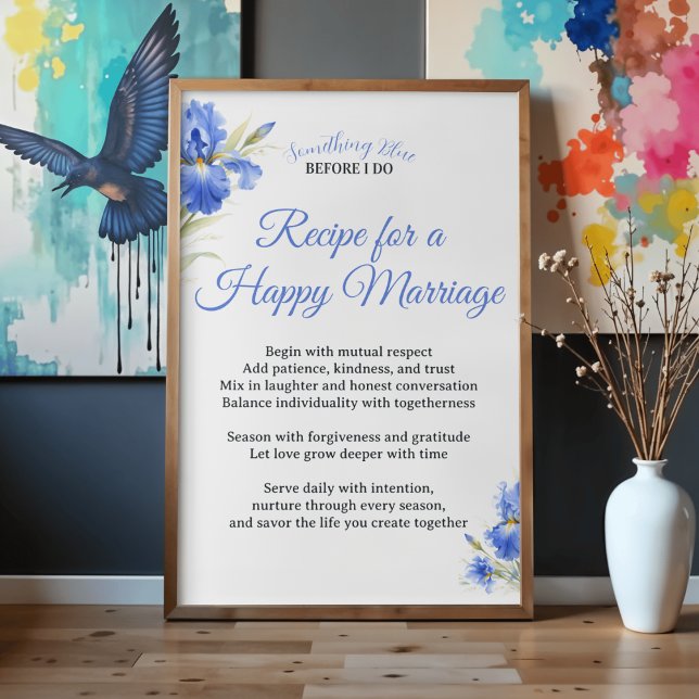 Affiche Recette de quelque chose de bleu pour un mariage h (Something Blue Recipe for a Happy Marriage Poster
)