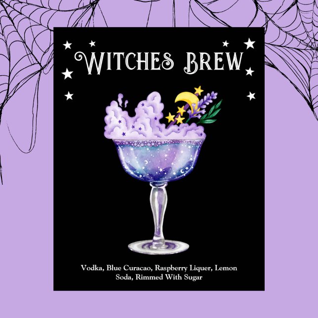Affiche Recette de sorcière de soirée d'Halloween (Halloween Cocktail Party Witch Recipe Poster)