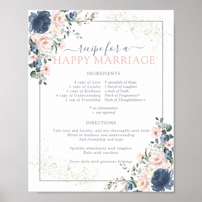 Affiche Recette Dusty Blue Blush Pink pour un mariage heur (Devant)
