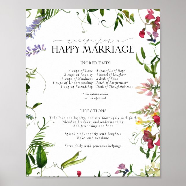 Affiche Recette Fleur sauvage d'été pour un mariage heureu (Devant)