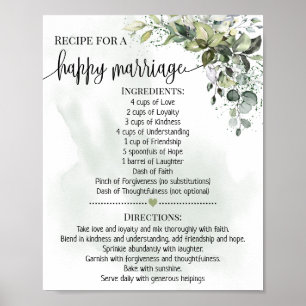 Affiche Recette pour mariage heureux douche eucalyptus cad