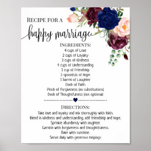 Affiche Recette pour mariage heureux wedding shower cadeau