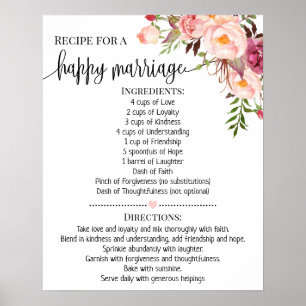 Affiche Recette pour mariage heureux wedding shower cadeau