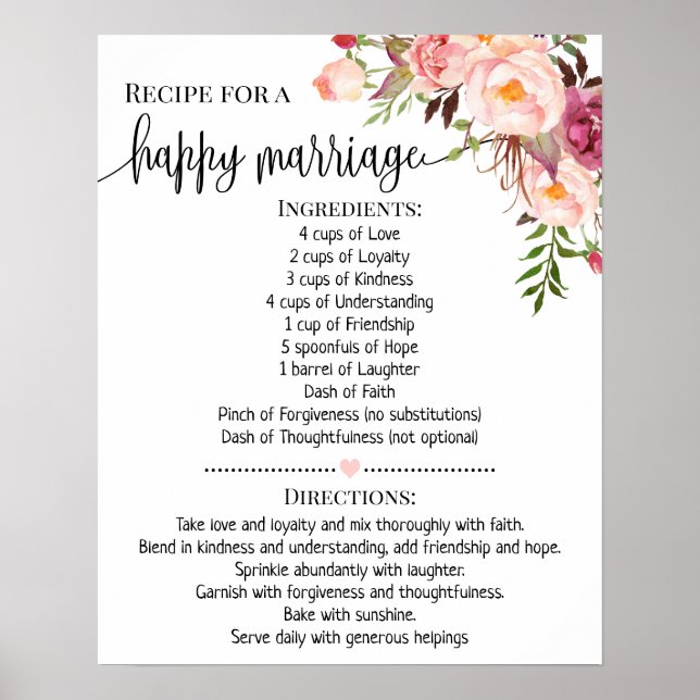 Affiche Recette pour un cadeau de mariage heureux rose (Devant)