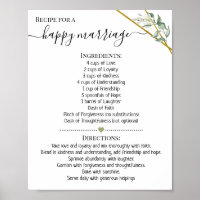 Recette pour un heureux mariage douche cadeau vert