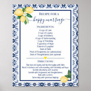 Affiche Recette pour un mariage heureux Cadeau de douche a
