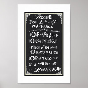 Affiche Recette pour un mariage heureux Cadeau Mariage idé