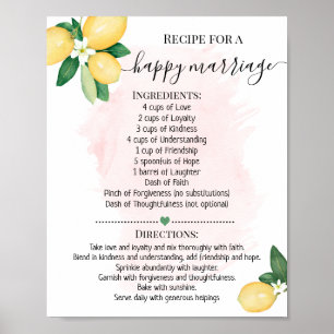 Affiche Recette pour un mariage heureux Citron rose douche