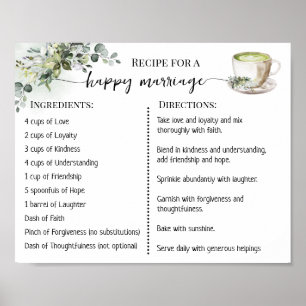 Affiche Recette pour un mariage heureux Greenery Matcha