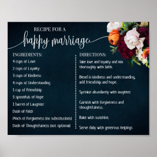 Affiche Recette pour un mariage heureux jeunes mariés Vin
