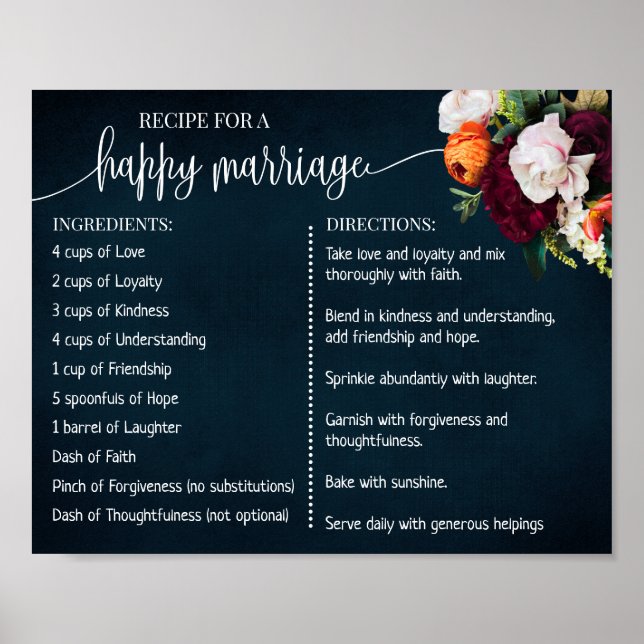 Affiche Recette pour un mariage heureux jeunes mariés Vin  (Devant)