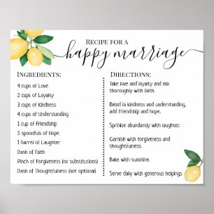 Affiche Recette Pour Un Mariage Heureux Mariages Nouveaux