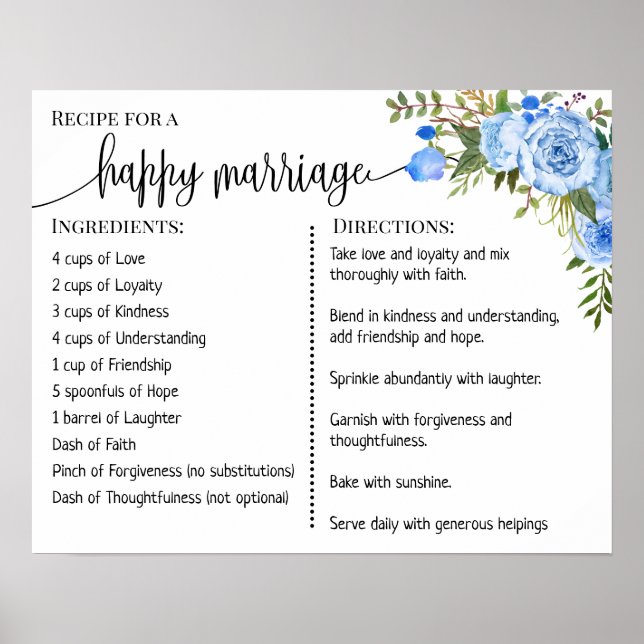Affiche Recette pour un mariage heureux signe cadeau maria (Devant)