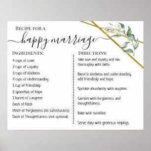 Affiche Recette pour un mariage heureux verdure dorée pour