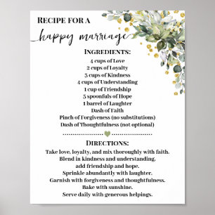 Affiche Recette pour un mariage heureux vert verte cadeau 
