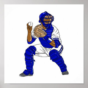 Affiche Receveur bleu de base-ball