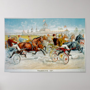 Affiche Réchauffer la course Vintage de chevaux 1893