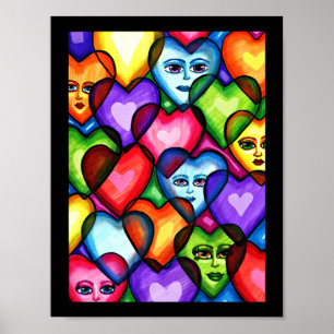 Affiche Recherche d'amour Coeurs Abstraits art original