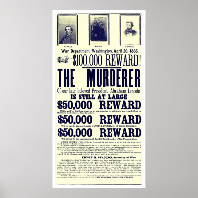 Affiche Recherché Lincoln Meurtre Imprimer (Devant)
