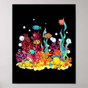Affiche Récif de corail à l'aquarelle avec poissons, beau 