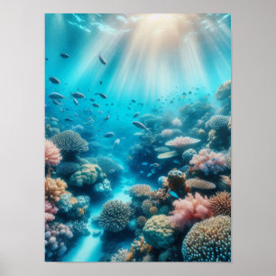 Affiche Récif océanique et rayons de soleil