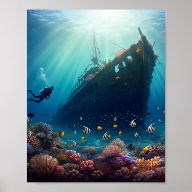 Affiche Récif océanique magnifique et épave (Devant)
